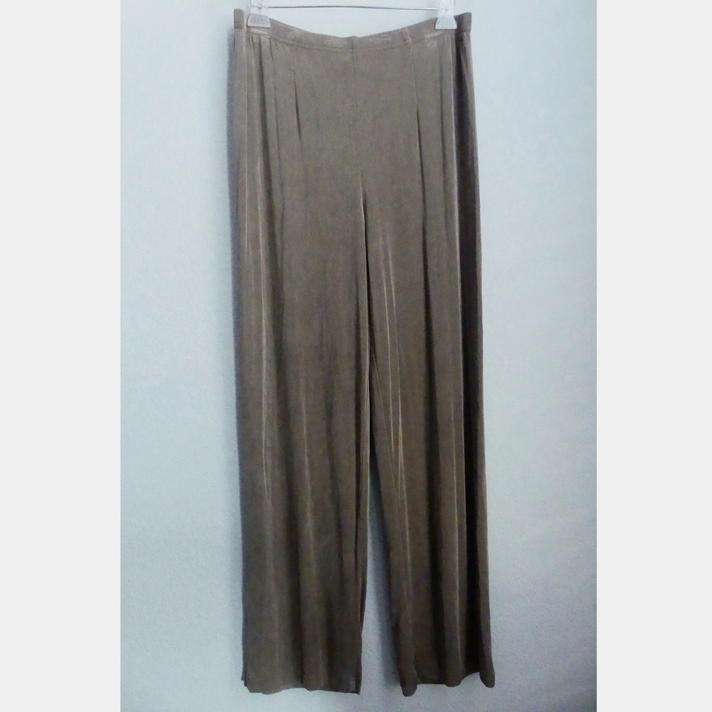 Coldwater Creek Womens Taupe Ribbed Wide Leg Pants Large Pull On Travel Cruise